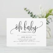 Oh Baby Times Two, Twins Calligraphy Baby shower Kaart (Staand voorkant)