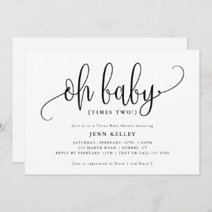 Oh Baby Times Two, Twins Calligraphy Baby shower Kaart