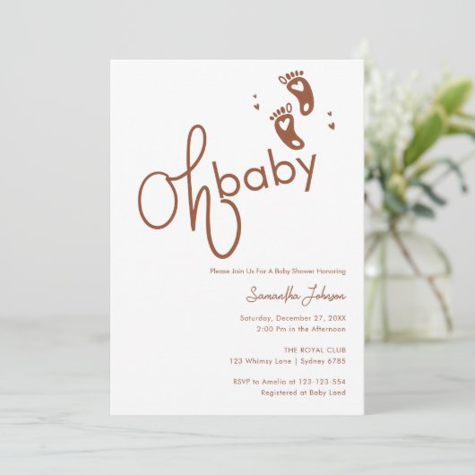 Oh Baby Trendy Script Genderneutraal Baby shower Kaart (Staand voorkant)