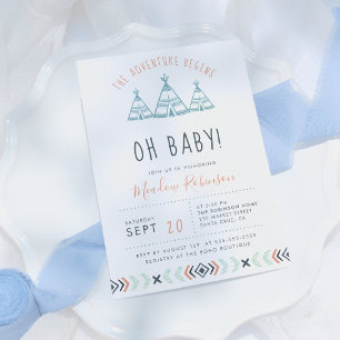 Oh Baby Tribal TeePee Adventure begint Baby shower Kaart