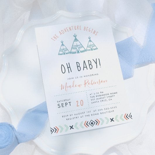 Oh Baby Tribal TeePee Adventure begint Baby shower Kaart