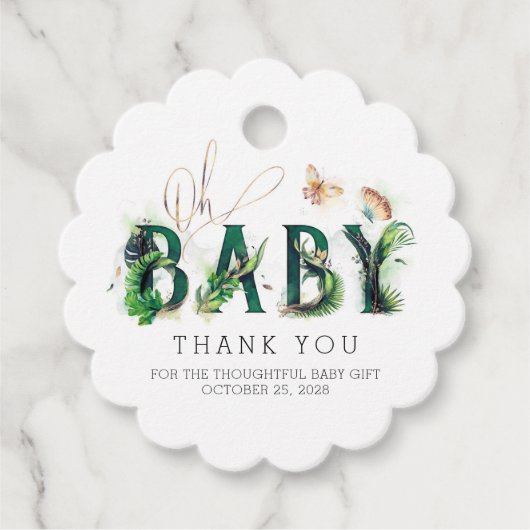 Oh Baby Tropical Greenery Baby shower Bedankjes Labels (Voorkant)