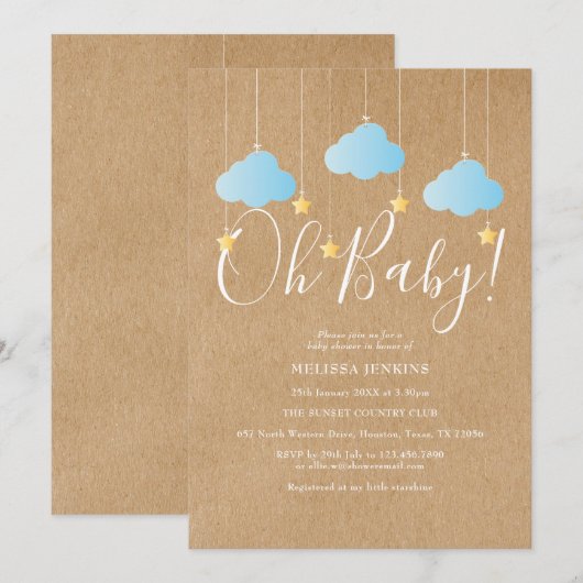 Oh Baby Twinkle Twinkle Baby Boy Shower / Sprookje Kaart (Voorkant / Achterkant)