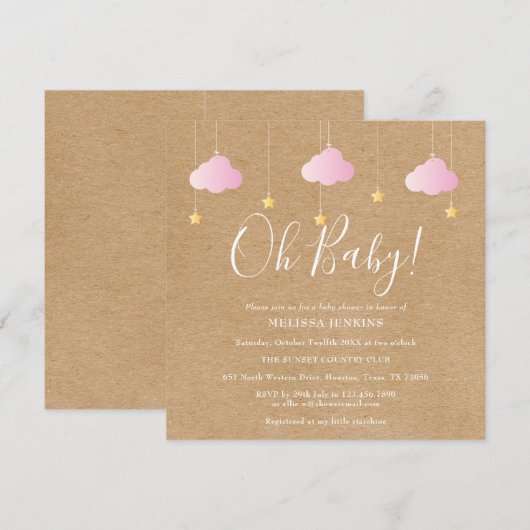 Oh Baby Twinkle Twinkle Baby Girl Shower Rustiek Kaart (Voorkant / Achterkant)