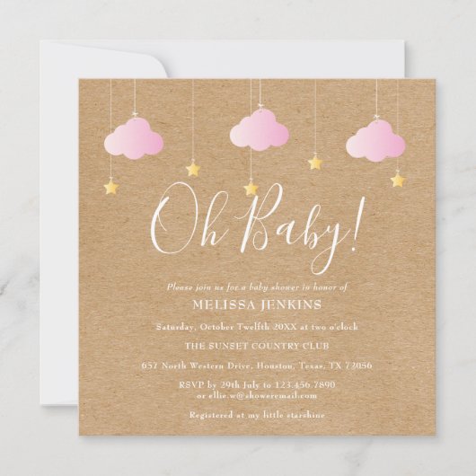 Oh Baby Twinkle Twinkle Baby Girl Shower Rustiek Kaart (Voorkant)