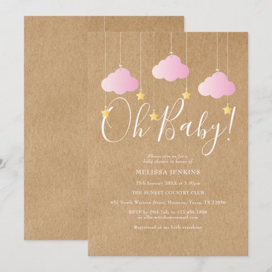 Oh Baby Twinkle Twinkle Baby shower Roze Rustiek Kaart (Voorkant / Achterkant)