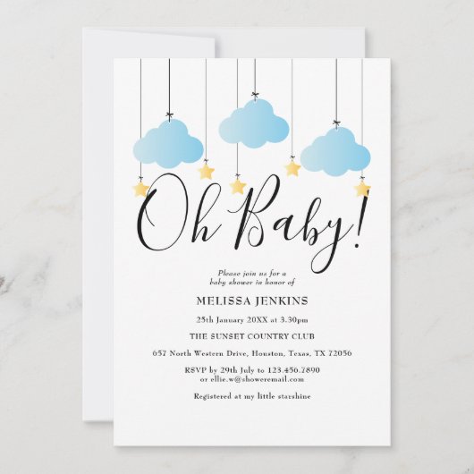 Oh Baby Twinkle Twinkle Blue Baby shower Sprinkle Kaart (Voorkant)
