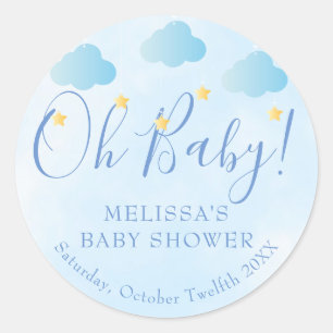 Oh Baby Twinkle Twinkle Boy Blue Baby Shower Ronde Sticker