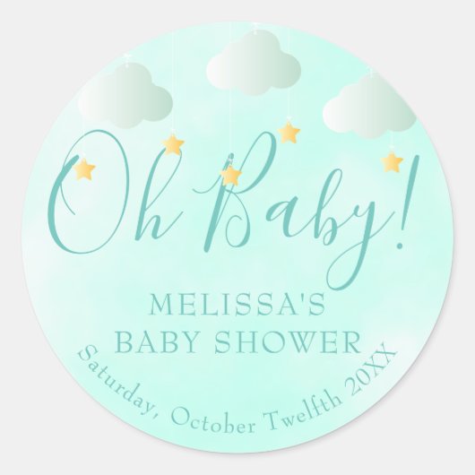 Oh Baby Twinkle Twinkle Neutrale Baby Shower Ronde Sticker (Voorkant)
