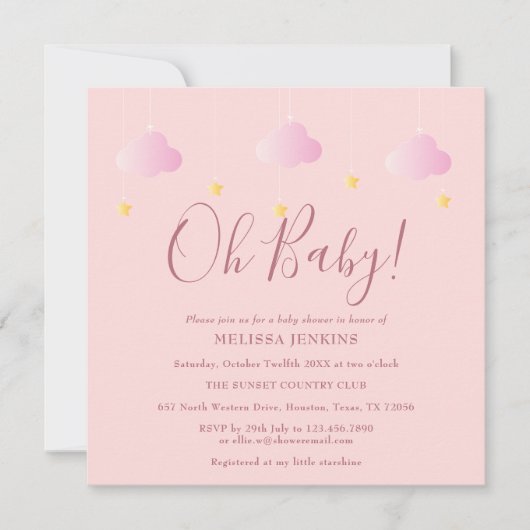 Oh Baby Twinkle Twinkle Pink Baby shower Kaart (Voorkant)