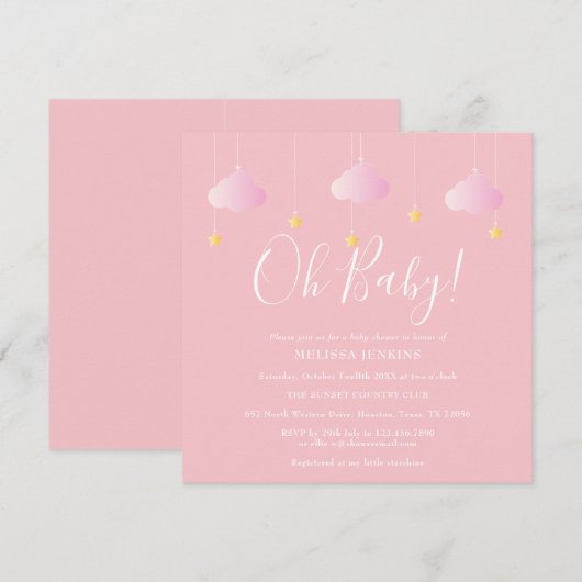 Oh Baby Twinkle Twinkle Roze Baby Shower Kaart (Voorkant / Achterkant)