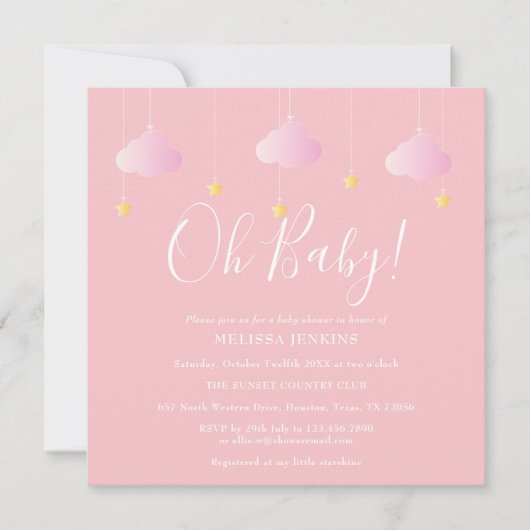 Oh Baby Twinkle Twinkle Roze Baby Shower Kaart (Voorkant)