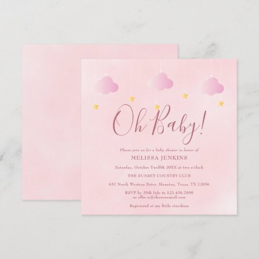 Oh Baby Twinkle Twinkle Soft Pink Baby shower Kaart (Voorkant / Achterkant)