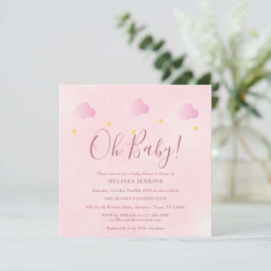 Oh Baby Twinkle Twinkle Soft Pink Baby shower Kaart (Staand voorkant)