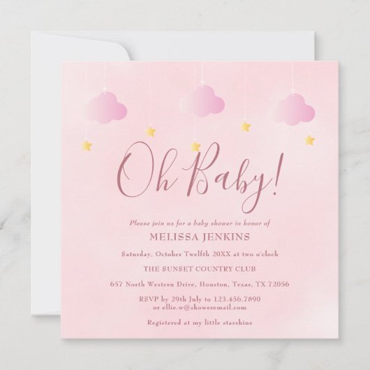 Oh Baby Twinkle Twinkle Soft Pink Baby shower Kaart (Voorkant)