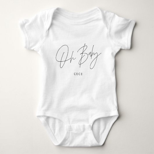 Oh baby typografie gepersonaliseerd modern script  romper (Voorkant)