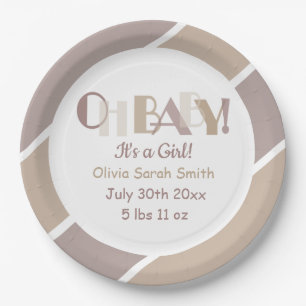 Oh Baby Typografie Mocha Modern Baby shower Papieren Bordje