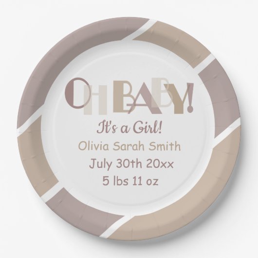 Oh Baby Typografie Mocha Modern Baby shower Papieren Bordje (Voorkant)