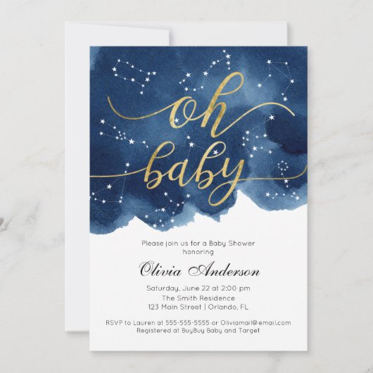 Oh Baby Uitnodiging Baby shower Stars waterverf (Voorkant)