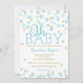 Oh Baby Uitnodiging Jongen Blauw Goud Glitters (Voorkant)
