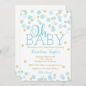 Oh Baby Uitnodiging Jongen Blauw Goud Glitters (Voorkant / Achterkant)