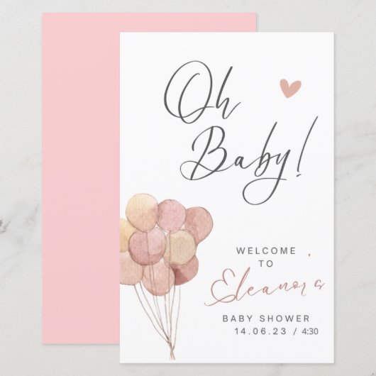 Oh baby uitnodiging meisjes (Voorkant / Achterkant)