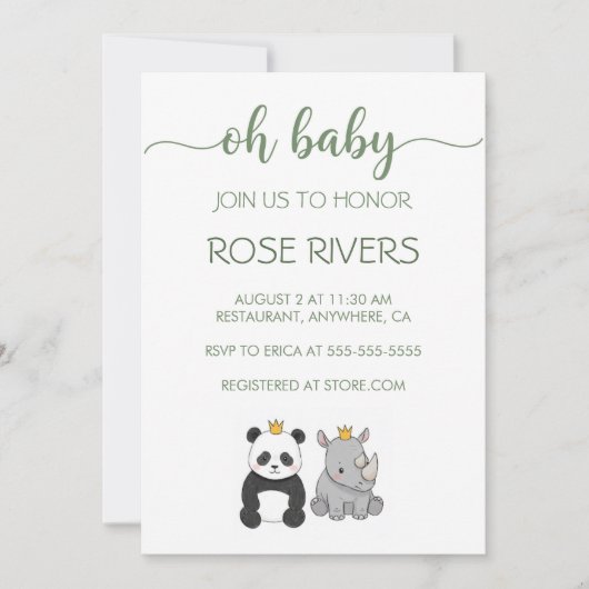 OH BABY UITNODIGING MET BABYDIEREN MET EEN KROON (Voorkant)