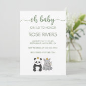 OH BABY UITNODIGING MET BABYDIEREN MET EEN KROON (Staand voorkant)