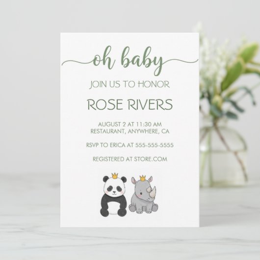 OH BABY UITNODIGING MET BABYDIEREN MET EEN KROON (Staand voorkant)