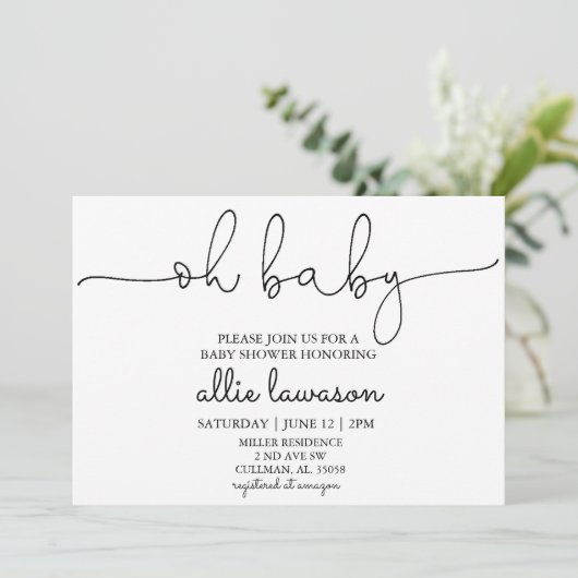 Oh Baby | Uitnodiging tot Baby shower (Staand voorkant)