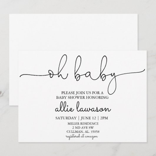 Oh Baby | Uitnodiging tot Baby shower (Voorkant / Achterkant)