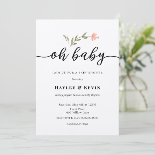 "Oh Baby" Uitnodiging voor Baby shower voor kallig (Staand voorkant)