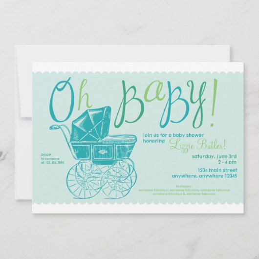 "Oh Baby!" uitnodiging voor douche (Voorkant)