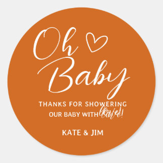Oh Baby verbrand Oranje Baby shower Dank u Ronde Sticker