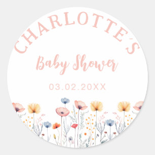 OH BABY! Verse Wildflower Wit Baby shower Ronde Sticker
