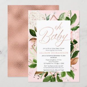 Oh Baby Virtual Baby shower roos Gold Greenery Kaart