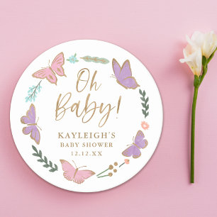 Oh Baby  vlinders Baby shower Ronde Kartonnen Onderzetter