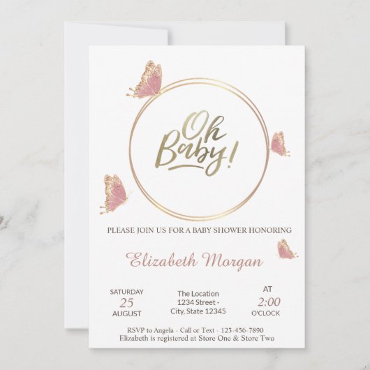 Oh Baby Vlinders Gestreepte Baby Shower   Kaart (Voorkant)