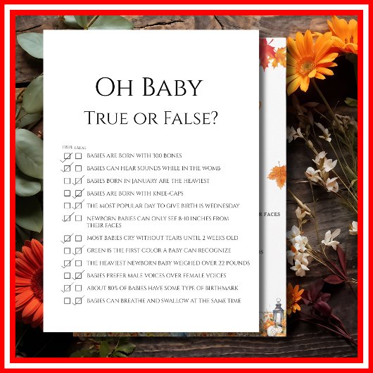 OH BABY WAAR OF ONWAAR BABY SHOWER SPEL POMPOEN KAART