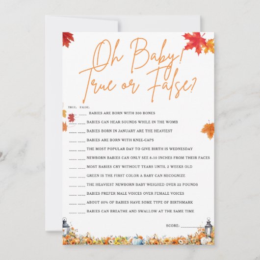 OH BABY WAAR OF ONWAAR BABY SHOWER SPEL POMPOEN KAART (Voorkant)