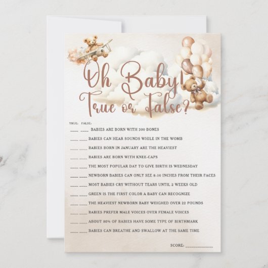 OH BABY WAAR OF ONWAAR Baby shower Spel Schattige  Kaart (Voorkant)