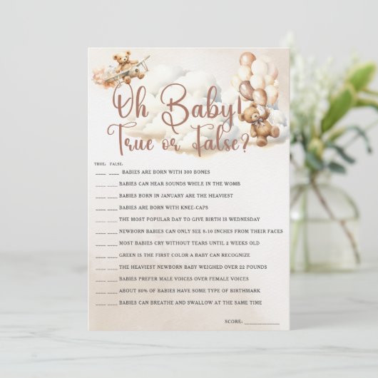 OH BABY WAAR OF ONWAAR Baby shower Spel Schattige  Kaart (Staand voorkant)