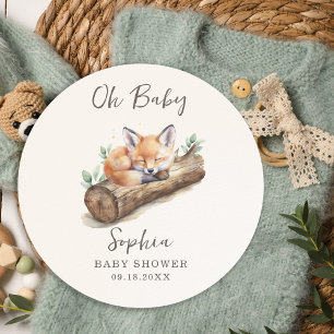 Oh Baby Warm Beige Woodland Vos Baby Shower  Ronde Sticker
