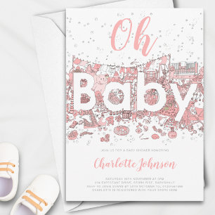Oh Baby Watercolor Roze Baby Shower Kaart