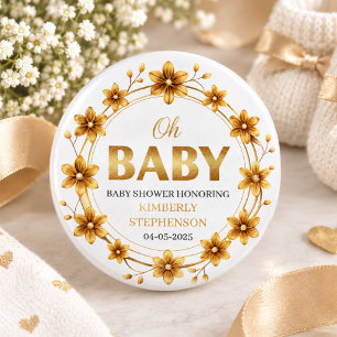 Oh Baby Watercolor Roze Gouden Baby Shower Ronde Button 3,2 Cm