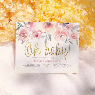 Oh Baby Watercolor Rozen Groene Tinten Gouden Baby Uitnodiging Briefkaart