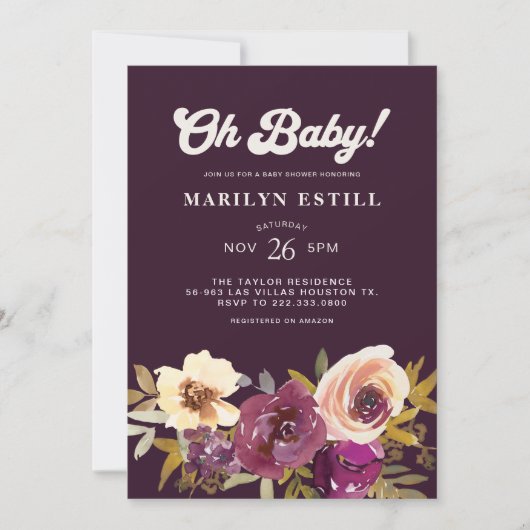 Oh Baby Waterverf Autumn Maroon Baby shower Kaart (Voorkant)