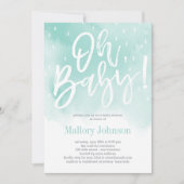 Oh Baby Waterverf Baby shower Uitnodiging blauw (Voorkant)