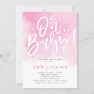 Oh Baby Waterverf Baby shower Uitnodiging Roze