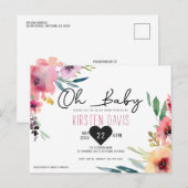 Oh Baby Waterverf Bloemen Meisje Baby shower Briefkaart (Voorkant / Achterkant)